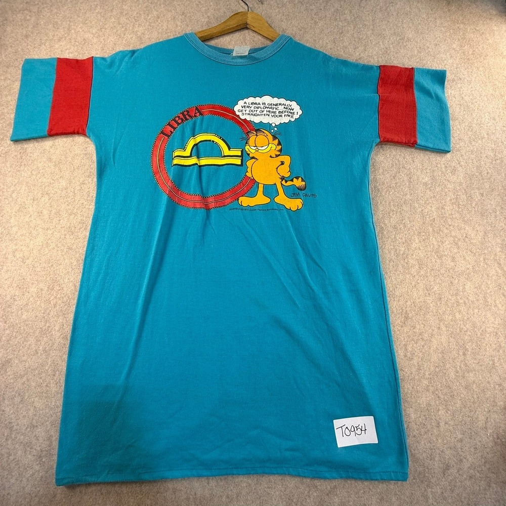 Vintage 1978 Garfield Libra Zodiac Sleep Shirt Applause Teal‎ Blue One Size
